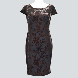 CALVIN KLEIN Women’s Velvet Floral Mini Cocktail Dress With Cowl Neck Size 4